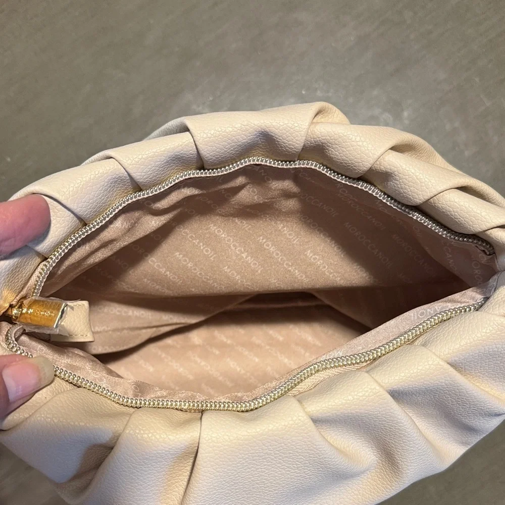 Moroccanoil Soft Cream Gathered Leather Clutch